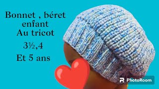 Bonnet enfant au tricot 3 à 5 ans [upl. by Desmund]