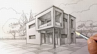 Wie man ein Haus in 2Punkt Perspektive zeichnen drawing [upl. by Kath694]