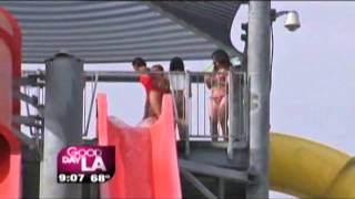 KTTV Reporter does Water Slide Live Shot in bikini [upl. by Eigla346]