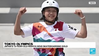 Japans Nishiya 13 first womens Olympic skateboard champion • FRANCE 24 English [upl. by Theodore]