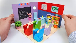 Creating a Paper Classroom DIY Miniature School Room Tutoria easy paper crafts [upl. by Eecyaj788]