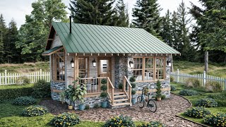 Elegant Stone amp Wood Cottage 7x8m  Ideal 2Bedroom Traditional House Plan [upl. by Arondell662]