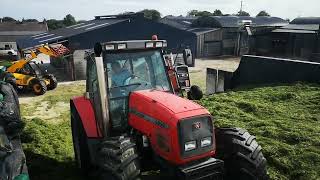 massey ferguson 1155 v8 straight pipe with the 6290 6 cylinder turbo straight pipe at the silage [upl. by Asin]