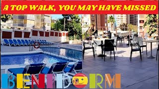 Benidorm Rincon Info Walk☀️💬🇪🇸Hotel Gala Placidia Apartments Shops Hotel Dynastic🏨🇬🇧🍻🏢benidorm [upl. by Yalc]