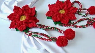 Sujeta Cortinas Flor de Nochebuena Tejido a crochet paso a paso [upl. by Annaig]