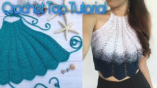 CLAM TOP CROCHET TUTORIAL with translations [upl. by Anaeda]