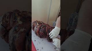 Cutting Pig Belly Meat Italy Street Food Slow Food Exhibition Turin Italy [upl. by Airamzul129]