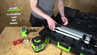 Imex E60 Rotating Laser Level Kit Inc Tripod Staff amp LR1 Detector UNBOXING [upl. by Novyad]