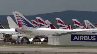 Planes grounded by coronavirus park at Spain’s Teruel Airport [upl. by Aizek]