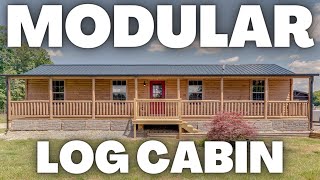 This SMALLER LOG cabin modular home is FANTASTIC Prefab House Tour [upl. by Nosrettap]