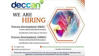 Deccan Fine Chemicals Pvt Ltd Hiring Freshers for RampDARampD [upl. by Ymmas34]