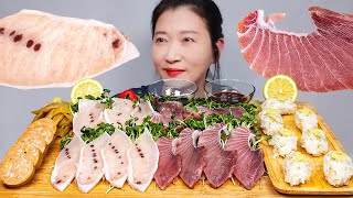 무순밭 참치회 황새치뱃살 눈다랑어뱃살 아귀간 먹방 Radish sprout Raw tuna monkfish liver ASMR MUKBANG EATING SHOW [upl. by Lacy]