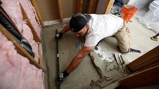 Fastest Way to Get a Shower Floor FLAT and LEVEL for a FOAM PAN  No Self Leveler Required [upl. by Robin]