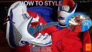 HOW TO STYLE AIR JORDAN 3 WIZARDS TRUE BLUE [upl. by Ahsitak728]