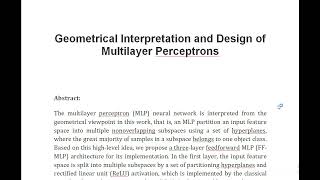 Geometrical Interpretation and Design of Multilayer Perceptrons [upl. by Conlin]