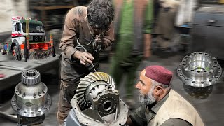 Afghan mechanic demonstrates Mercedes Differential Gear Rebuilding with Basic Tools  German Truck [upl. by Enyalahs]