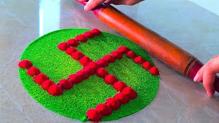 Most easy and beautiful DIWALI ✨ rangoli Easy Swastika Lakshmi charan Lotus 🪷 rangoli for Diwali [upl. by Alesram]