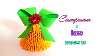 Cómo hacer una CAMPANA ORIGAMI 3D y LAZO de PAPIROFLEXIA paso a paso [upl. by Uahc951]