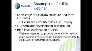 2020 02 12 MedDRA API Webinar for Developers [upl. by Intyrb]