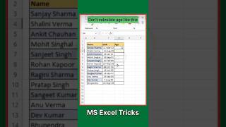 Multiple Age Calculate Single Click  Ms Excel New Fourmula  shorts short excelcollege [upl. by Reyem162]