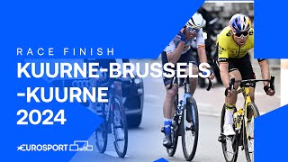 SPECTACULAR FINISH 💨  KuurneBrusselsKuurne 2024 Finish  Eurosport Cycling [upl. by Lesoj]