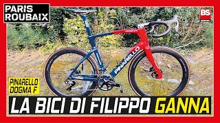 PARIGIROUBAIX  La Pinarello Dogma F di Ganna i dati di ruote tubeless pressione e rapporti [upl. by Mloclam]