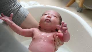 Bathed my newborn baby The strength of the neck has improved babybath [upl. by Anilatsyrc940]