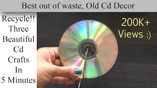 3 Easy Cd Crafts in 5 minutes  Best Out Of Waste  Recycle Old Cd [upl. by Aymahs]