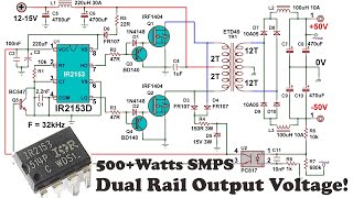 IR2153 Switch Mode Power Supply For Power Amp 500W 50Volts Dual Rail Output [upl. by Ariana497]