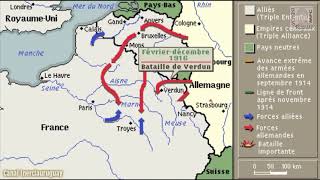 PREMIERE GUERRE MONDIALE FRONT DE L OUEST EN FRANÇAIS REPRÉSENTATION ANIMÉE SUR UNE CARTE [upl. by Nalat]