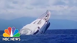 Coast Guard Video Shows Luxury Yacht Sinking Off Italy [upl. by Eehc]