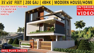 35 x 50 FEET HOUSE DESIGN  4BHK BUNGALOW  200 GAJ  1750 SQUARE FEET HOUSE PLAN  DUPLEX DESIGN [upl. by Colette]