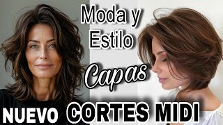 TENDENCIA CABELLO MIDI 2025 ✂️ Cortes MEDIA MELENA en CAPAS ESCALONADAS Para Mujeres toda edad 💇‍♀️ [upl. by Belita]