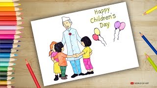 jawaharlal nehru with childrens  Chacha Nehru Drawing [upl. by Adniroc252]