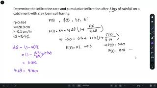 GreenAmpt Equation  Infiltration rate Volume Ponding Time  Numerical Problem [upl. by Neelia909]