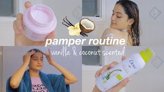 pamper routine  vanilla🧁 amp 🥥 coconut scented  nishkabhura [upl. by Sokcin998]