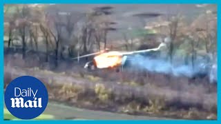 Ukrainian forces blow Russian attack helicopter out of the sky [upl. by Jerrold]