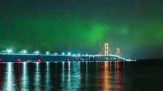 Northern Lights over Michigans Mackinac Bridge [upl. by Wyck]