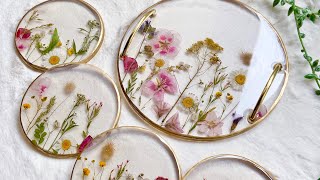 Casting Flowers in a Resin Coaster and Tray Set [upl. by Zetnahs]