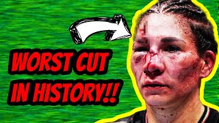 🥋UFCs WORST CUT EVER Irene Aldana Shows Aftermath 😱 [upl. by Anaitak]