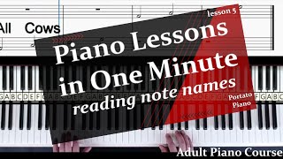 Piano Lessons in One Minute Lesson 5 reading note names [upl. by Clarkson]