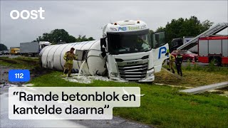 Tankwagen kantelt en lekt dertig duizend liter  melk op de A1  Oost [upl. by Dudley429]