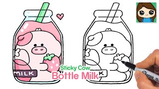 How to Draw Bottle of Strawberry Milk  Sticky Cow [upl. by Janeczka]