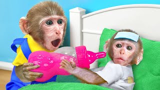 KiKi Monkey pretend Good Brother Take Care of Little Baby by Milk Bottle  KUDO ANIMAL KIKI [upl. by Elle]