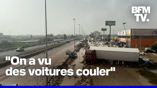 Une Française bloquée depuis 20 heures sur un pont raconte les crues en Espagne [upl. by Kieryt531]