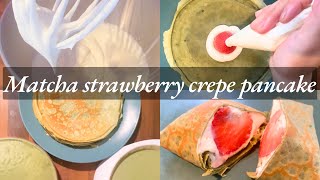 Easy Recipe Matcha strawberry crepe pancake [upl. by Adriaens]