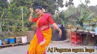 Aj fagune agun lageFolk songBosonto special danceEasy dance step🌼🏵dancetreanding [upl. by Enitsuj]