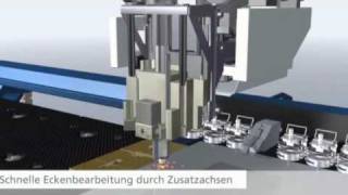 TRUMPF StanzLaserBearbeitung TruMatic 7000  Funktionsweise der Zusatzachsen [upl. by Lehcor842]