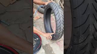 Ns160 fixing rear tyre 1307017 upgrade mrftyre ns200 biker rider [upl. by Eicats]