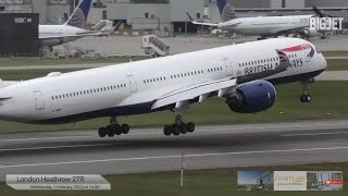 Windy arrivals into loud departures at London Heathrow Airport [upl. by Nalyr447]